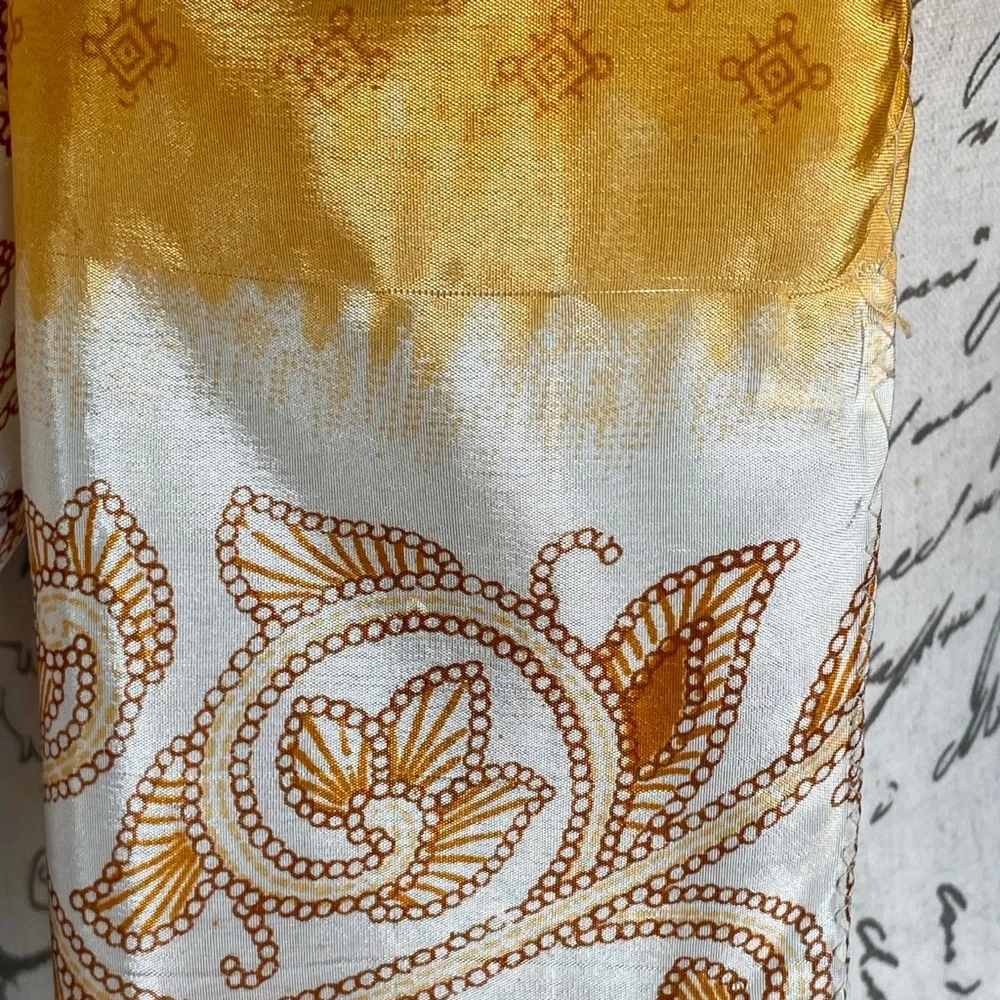 Vintage Yellow Patterned Silk Scarf Organic Scroll